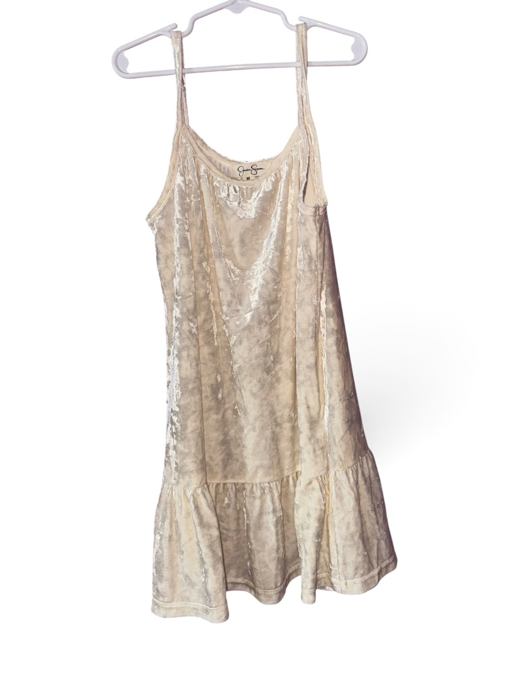 Jessica Simpson Cream Velvet Ruffle-Hem Slip Dress